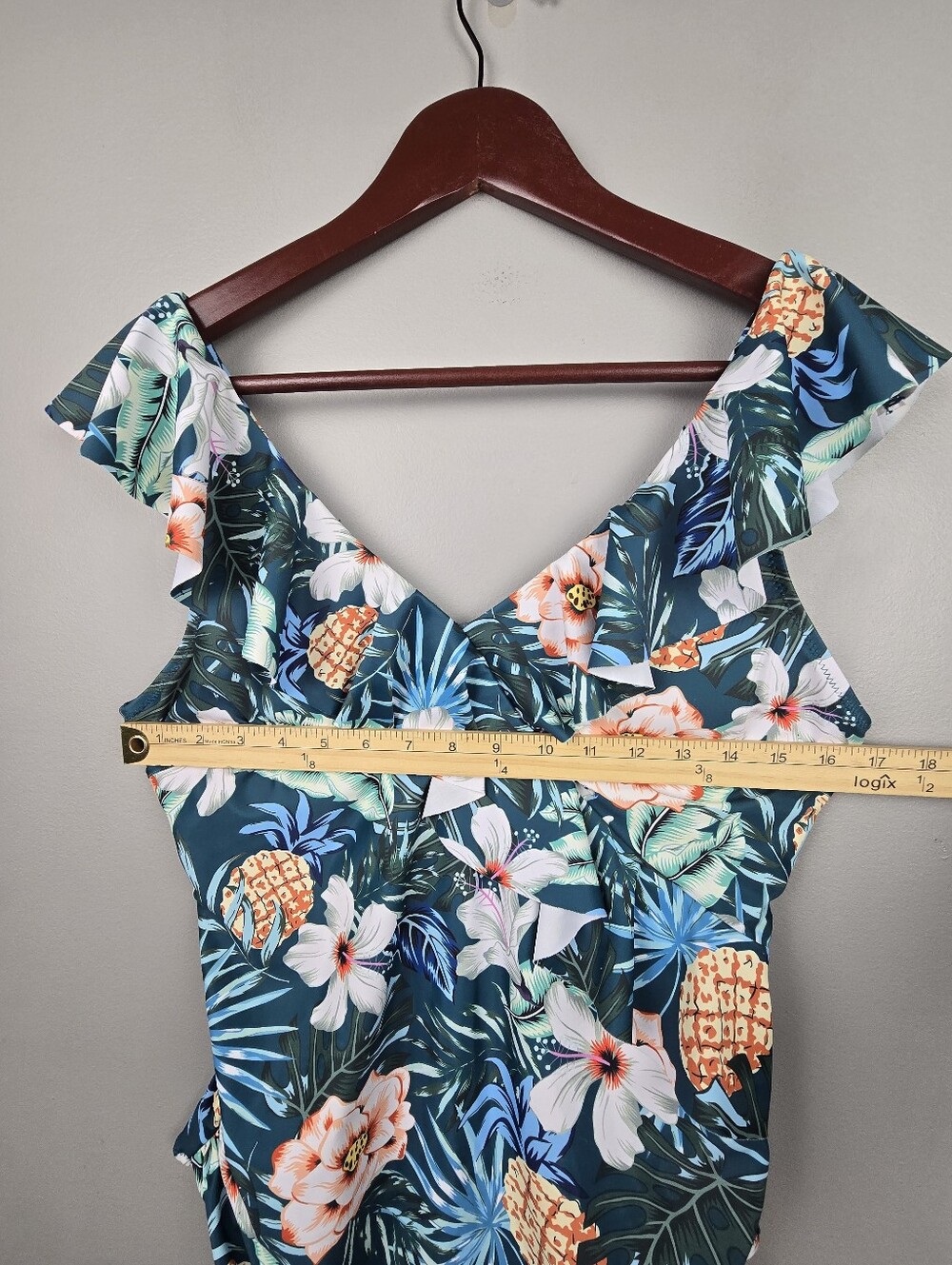 Blooming Jelly Tropical Print One-Piece Swimsuit‎ Ruffle Neckline Women Size XL - Picture 9 of 13